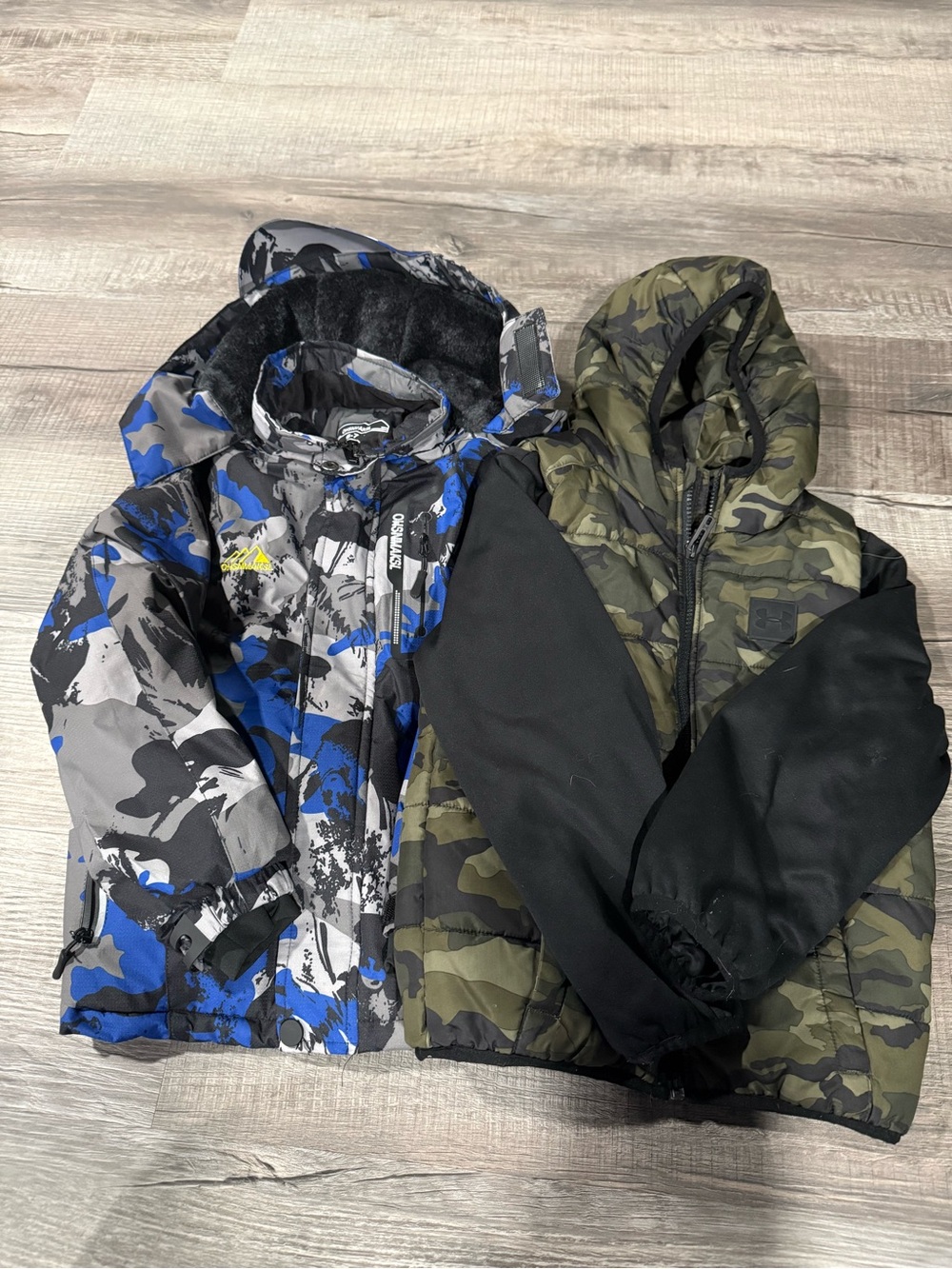 Under Armour Kids' Blue/Grey Camo Puffer & Olive Green Camo Jacket Set